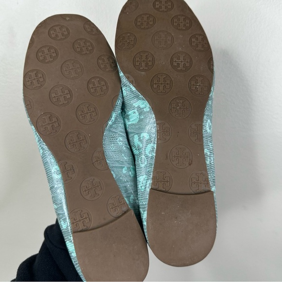 Tory Burch Reva Ballet Flats Womens 8 Shiny Karung Python Print in Blue Tint - Picture 3 of 8